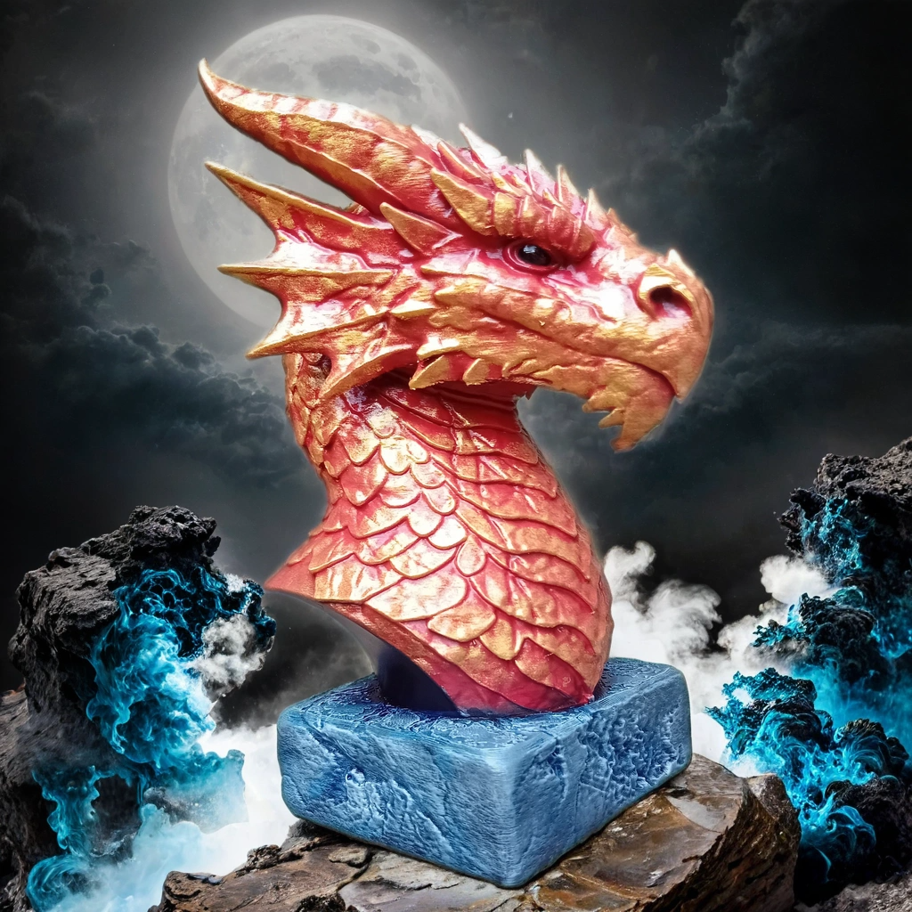 Buste dragon rouge et or
